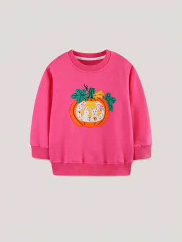 Sweat-shirt d'Halloween pour Fillettes en 100% Coton Avec Broderie Citrouille Lapin Manches Longues Pull Automne