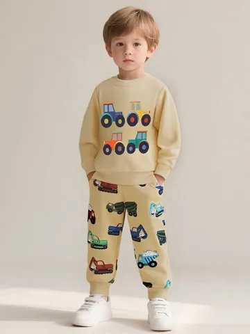 Jungen Casual Baumwolle Cartoon Traktor Bestickt Sweatshirt Langarm Pullover Rundhals Sport Top Für Kinder Herbst