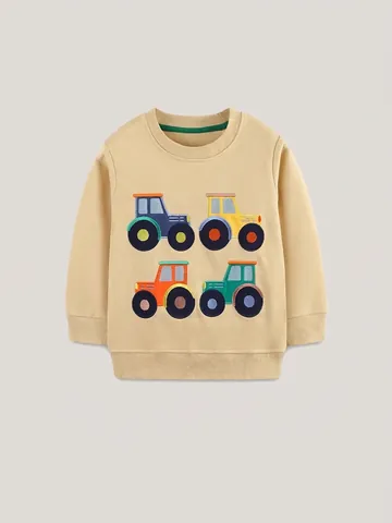 Jungen Casual Baumwolle Cartoon Traktor Bestickt Sweatshirt Langarm Pullover Rundhals Sport Top Für Kinder Herbst