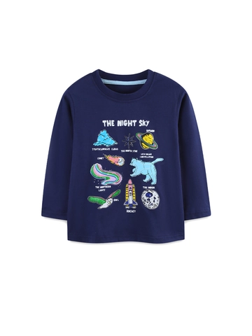 Maglietta da Ragazzo in Cotone a Maniche Lunghe Moda Spazio Astronomia Stampata Cartone Animato Girocollo Pullover Bambini