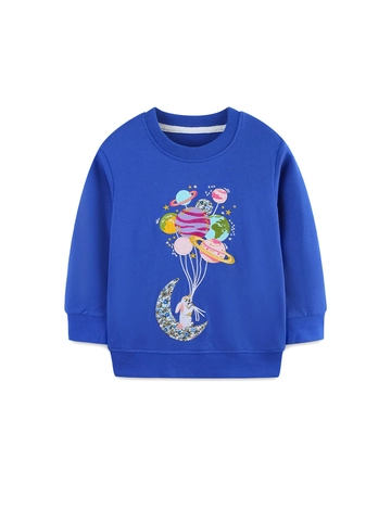 Mädchen Casual Baumwolle Sweatshirt Cartoon Weltraum Hase Bestickt Rundhals Langarm Pullover Herbst Kinder Sporthemd