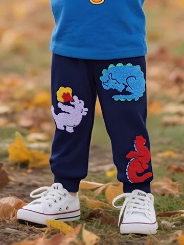 Jungen Baumwolle Cartoon Dinosaurier Handtuch Gstickt Jogginghose Elastischer Bund Casual Sweatpants Für Kinder Herbst Sporthose