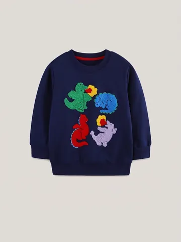 Felpa da Ragazzo Con Ricamo Dinosauro in Spugna Girocollo in Cotone a Maniche Lunghe Pullover Autunno Casual Bambino
