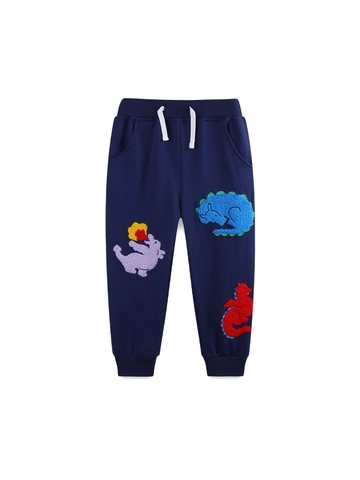 Jungen Baumwolle Cartoon Dinosaurier Handtuch Gstickt Jogginghose Elastischer Bund Casual Sweatpants Für Kinder Herbst Sporthose
