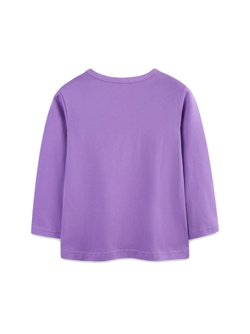 Girls Cotton Long Sleeve T-Shirt Purple Pasta Cartoon Printed Round Neck Top For Kids Autumn Casual Clothing