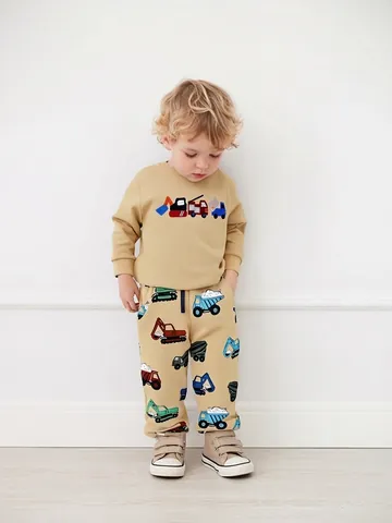Felpa da Ragazzo in Cotone alla Moda a Maniche Lunghe Girocollo Pullover per Bambini Con Ricamo Auto Cartone Animato