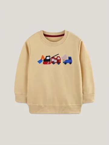 Felpa da Ragazzo in Cotone alla Moda a Maniche Lunghe Girocollo Pullover per Bambini Con Ricamo Auto Cartone Animato