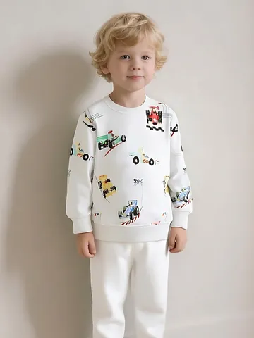 Felpa Casual da Ragazzo in Cotone a Maniche Lunghe Con Stampa di Auto da Corsa Girocollo Pullover Autunno Abbigliamento Sportivo Bambini