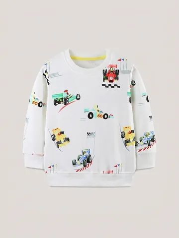 Felpa Casual da Ragazzo in Cotone a Maniche Lunghe Con Stampa di Auto da Corsa Girocollo Pullover Autunno Abbigliamento Sportivo Bambini