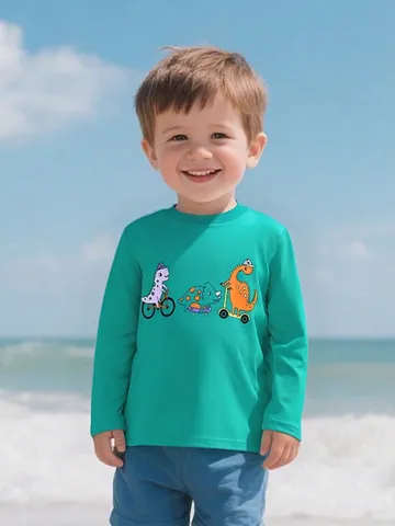 Maglietta a Maniche Lunghe da Ragazzo 100% Cotone Pullover Autunnale Top Stampa Dinosauro Girocollo Casual Bambini