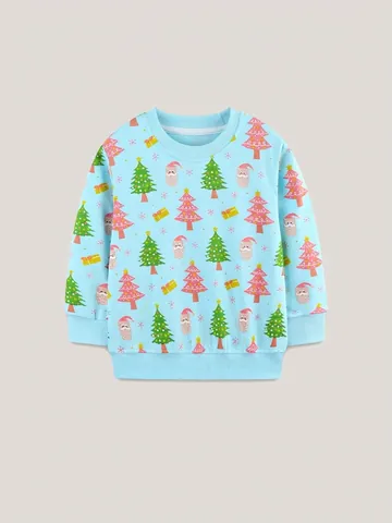 Kids Girls 100% Cotton Christmas Print Sweatshirt Long Sleeve Round Neck Pullover Holiday Graphic Toddler Winter Top