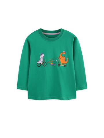Maglietta a Maniche Lunghe da Ragazzo 100% Cotone Pullover Autunnale Top Stampa Dinosauro Girocollo Casual Bambini