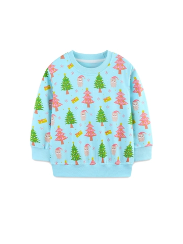 Kids Girls 100% Cotton Christmas Print Sweatshirt Long Sleeve Round Neck Pullover Holiday Graphic Toddler Winter Top