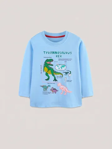 Maglietta da Ragazzo a Maniche Lunghe con Stampa di Dinosauro in Morbido Cotone Girocollo Stile Western Casual Autunno
