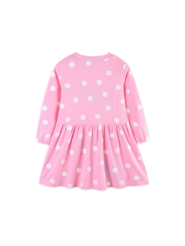 Kleinkind Mädchen Langarm Baumwollkleid Mit Punktmuster Und Pudel Stickerei Rosa Strickkleid Für Kinder