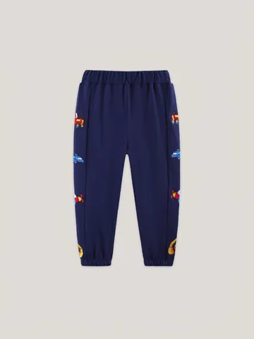Kinder Jungen Cartoon Transport Bestickte Baumwolle Jogginghose Herbst Lässige Kleinkind Jogger Weiche Strickhose