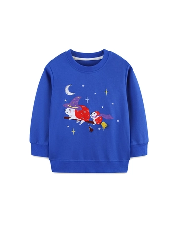 Girls Long Sleeve Cotton Sweatshirt Halloween Hedgehog Witch Embroidery Crew Neck Pullover Toddler Fall Winter Outfits Tops