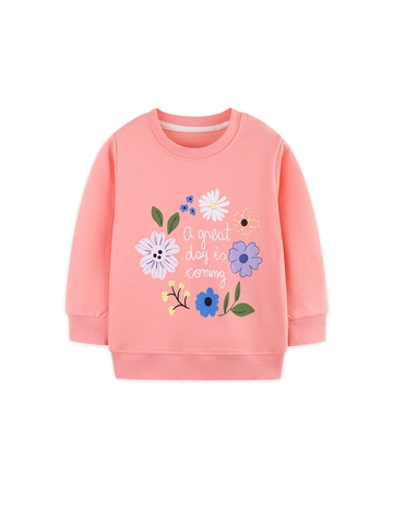 Sweatshirt en Coton Rose pour Fille Pull avec Imprimé Floral Manches Longues Col Rond Confortable Décontracté Sportif Haut Enfant
