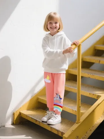 Mädchen Mode Baumwolle Jogger Weiche Rosa Sporthose Mit Süßem Einhorn Applikation Regenbogen Stickerei Für Kinder Alltag