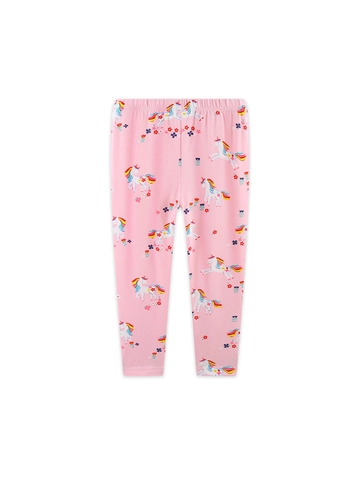 Leggings Rosa per Bambine con Stampa Unicorno in Cotone Morbido Fascia Elastica in Vita Collant Casual per Bambini 2-7 Anni