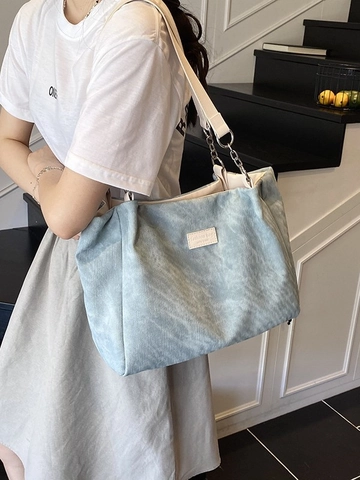 Sac Fourre-Tout Grande Capacité Style Coréen Minimaliste Pour Femmes Été Cuir PU Bandoulière Chaîne Sac À Épaule Navetteur Quotidien
