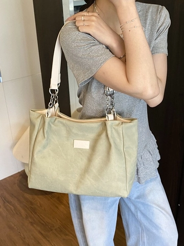 Sac Fourre-Tout Grande Capacité Style Coréen Minimaliste Pour Femmes Été Cuir PU Bandoulière Chaîne Sac À Épaule Navetteur Quotidien