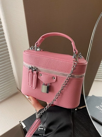 Sac Boîte Vanity à Grain de Galet Design de Niche pour Femmes Sac Seau Bandoulière Élégant Avec Chaîne Argentée