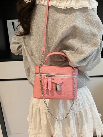 Sac Boîte Vanity à Grain de Galet Design de Niche pour Femmes Sac Seau Bandoulière Élégant Avec Chaîne Argentée