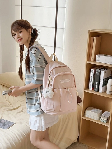 Sac à Dos en Nylon Mignon Style Coréen pour Femmes Grande Capacité Cartable Léger Avec Pendentif Étoile Sac à Dos de Voyage Décontracté