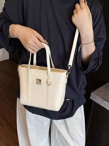 Damen Minimalistisch PU Leder Beuteltasche Litschimuster Handtasche Umhängetasche Einfarbig Vielseitige Lässige Tote Tasche