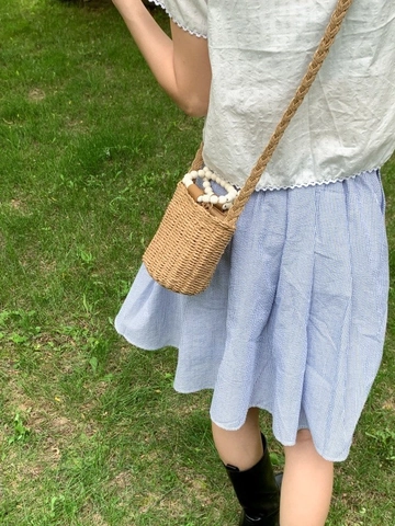 Sac Seau Tissé en Paille pour Femme Avec Poignée en Perles de Bois Sac à Épaule de Plage de Vacances
