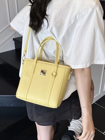 Damen Minimalistisch PU Leder Beuteltasche Litschimuster Handtasche Umhängetasche Einfarbig Vielseitige Lässige Tote Tasche