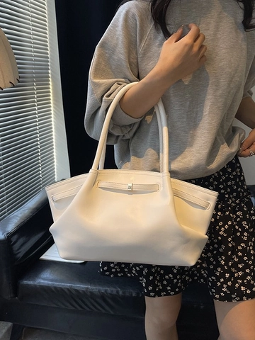 Borsa Tote in Pelle PU Minimalista Coreana per Donna Grande Capacità Borsa a Tracolla Casual Elegante Borsa a Mano Urbana Pieghettata