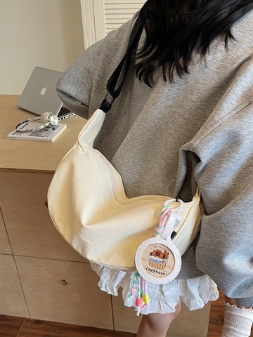 Borsa Casual Dumpling da Donna Borsa Hobo a Mezzaluna Con Pendente Capybara Grande Capacità Leggera Borsa a Tracolla in Tessuto Moda Borsa a Spalla