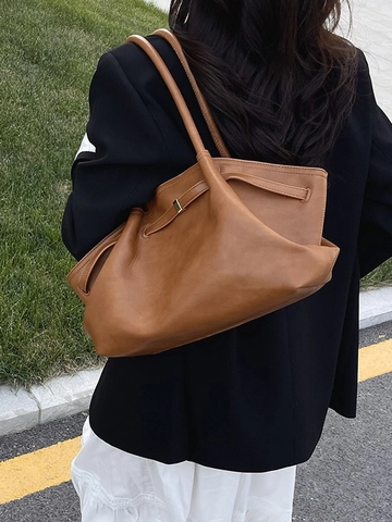 Borsa Tote in Pelle PU Minimalista Coreana per Donna Grande Capacità Borsa a Tracolla Casual Elegante Borsa a Mano Urbana Pieghettata