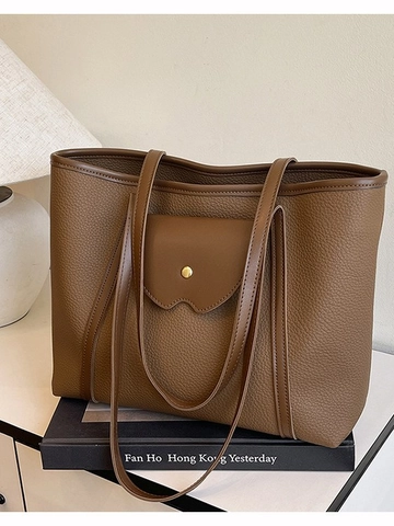 Bolso Tote de Cuero PU de Gran Capacidad para Mujer Costura de Moda Color de Contraste Bolso de Hombro para Trabajo Universidad Diario