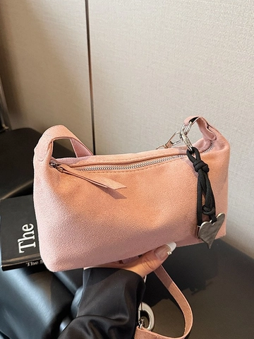 Nischen-Design Geraspelte Wildleder Unterarmtasche Für Damen Minimalistische Leinwand Umhängetasche Mit Herzanhänger Elegante Hobo Handtasche