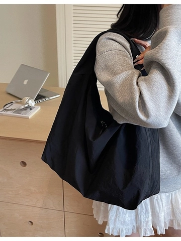 Bolso Tote de Lona de Gran Capacidad para Mujer Minimalista Color Sólido Estilo Relajado Bolso de Hombro Casual Diario Bolso Hobo