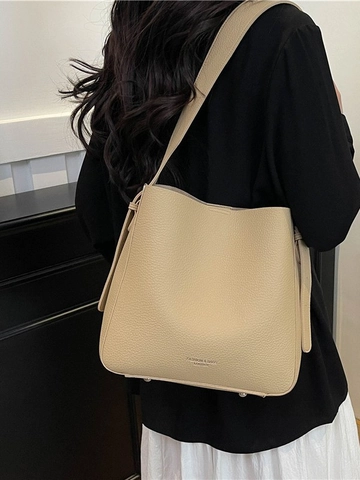 Bolso Cubo de Cuero PU con Textura de Lichi para Mujer Minimalista Color Sólido Bolso de Hombro Cruzado Versátil Gran Capacidad Bolso de Mano Moda Diaria