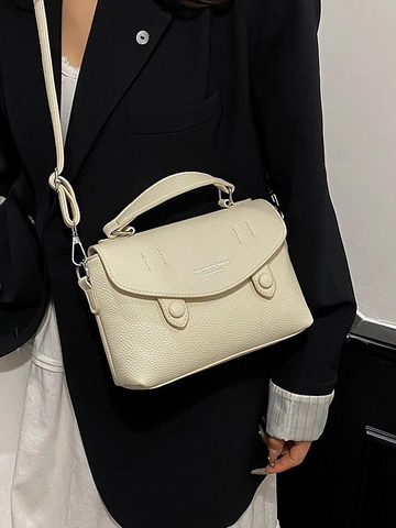 Borsa a Tracolla da Donna in Pelle PU con Grana Litchi Piccola Borsa a Mano Quadrata Minimalista con Stampa a Lettere