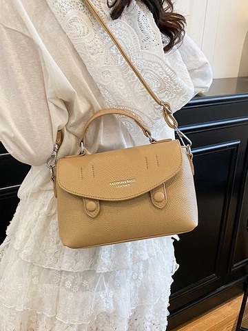 Borsa a Tracolla da Donna in Pelle PU con Grana Litchi Piccola Borsa a Mano Quadrata Minimalista con Stampa a Lettere