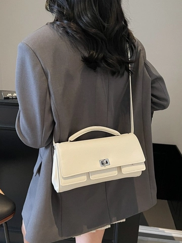 Minimalist PU Leather Small Square Bag For Women Korean Fashion Flap Crossbody Shoulder Bag With Top Handle And Turn Lock
