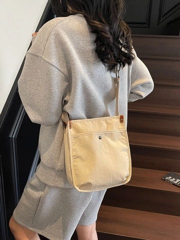 Bolso de Bandolera de Lona para Mujer Minimalista Gran Capacidad Color Sólido Con Correa Ajustable Bolso Casual para Escuela Diario