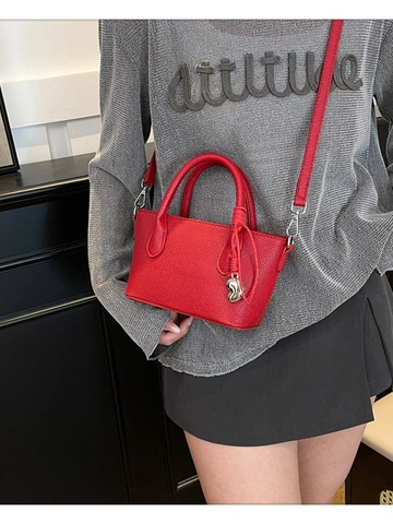Women Elegant PU Leather Bucket Bag Minimalist Litchi Pattern Shoulder Crossbody Bag With Heart Charm Fashion Casual Tote Bag