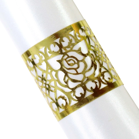 Anelli Portatovaglioli in Carta Intagliati al Laser con Rose Floreali Oro Argento Rosso Verde per Decorazione Tavola Matrimonio Festa