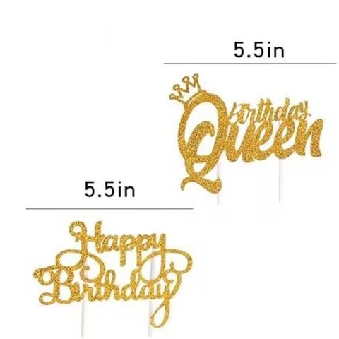 Topper per Torta Happy Birthday Oro Glitterato Taglio Laser Birthday Queen Corona Decorazione per Torta di Compleanno