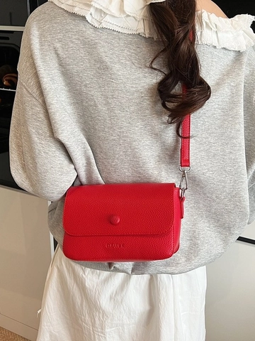 Women Litchi Pattern PU Leather Crossbody Bag Minimalism Small Square Shoulder Bag With Adjustable Strap And Elephant Pendant