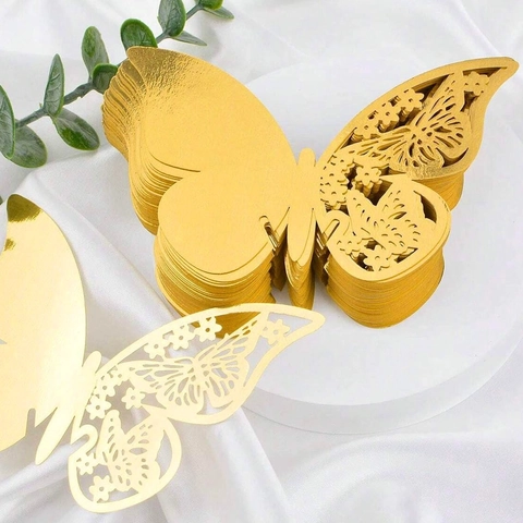 Elegante Laser Gesneden Vlinder Plaatskaarten Parelmoer Papier Opengewerkte Wijnglas Decoraties Voor Bruiloft Feest Banket Tafel