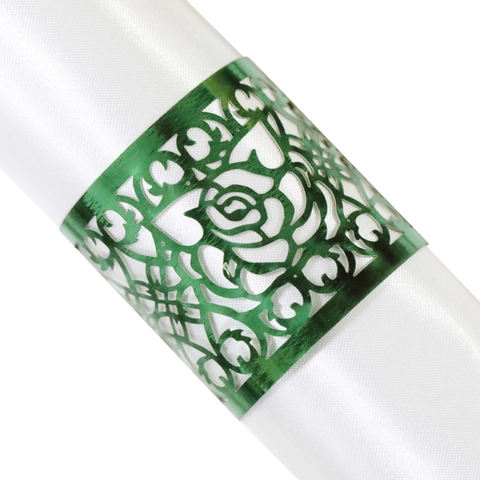 Anelli Portatovaglioli in Carta Intagliati al Laser con Rose Floreali Oro Argento Rosso Verde per Decorazione Tavola Matrimonio Festa