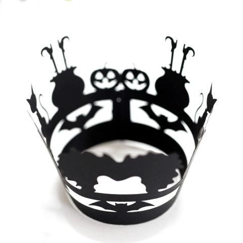 Halloween Cupcake Wrappers Black Laser Cut Cardboard Pumpkin Bat Witch Silhouette Holiday Party Cake Decoration Supplies